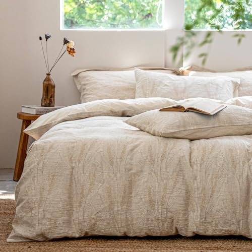 SOULFUL Leinen Bettwäsche 135x200 4 Teilig Baumwolle,Jacquard, Wheat | Jacquard Boho Textur Bettwäsche-Sets Enthält 2 Bettbezug 135x200 und 2 Kissenbezug 80x80,Antibakteriell getestet