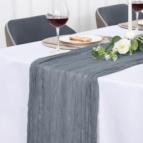 Jumdast 4 Stück Tischläufer Grau, Käsetuch Tischläufer Boho Modern | Tischläufer Outdoor Hochzeit abwaschbar Musselin Chiffon Stoff Hochzeitsdeko Taufe Deko Tischdeko (Grau, 90 x 300 cm)