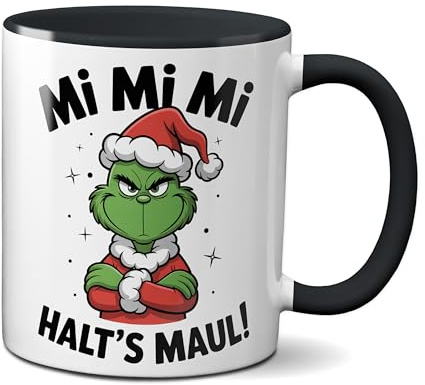 TassenKing Grinch Tasse Anti Weihnachten Spruch Ironie Sarkasmus lustige Weihnachtsbecher Geschenke für Weihnachtsmuffel MiMiMi Schwarz