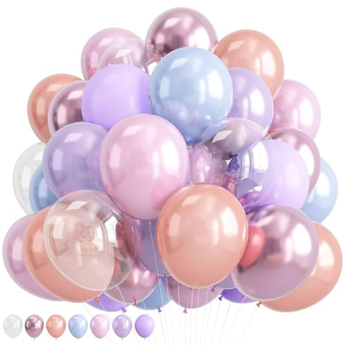 Pastel Mermaid Balloons Set, Pearl Rose Gold Metallic Pink Purple Blue Latex Party Balloons for Girl Birthday Bridal Baby Shower Candyland Fairy Party Decorations