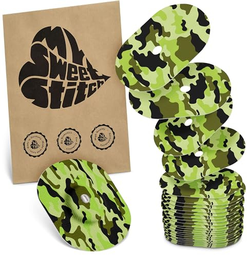 MySweetStitch 25 Fixierpflaster für FreeStyle Libre 3/3 Plus oval Camo | Hilft gegen vorzeitiges Ablösen, wasserfest und schnell trocknend, hautfreundlich, bis zu 15 Tage Halt