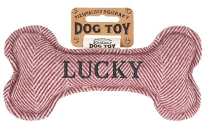 History & Heraldry Personalisiertes Quietschendes Hundespielzeug, Knochen Form, mit `Lucky` Aufschrift, Stoffspielzeug für Hunde