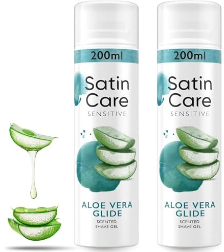 Satine Care Aloe Vera Glide Sensitive Shaving Gel for Women, Twin Pack 2 x 200ml – Hydrating, Soothing Shave Gel for Smooth, Razor-Burn & Irritation-Free Shave on Legs & Body