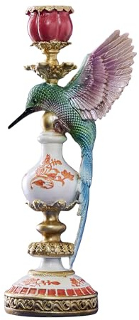 WERNS Design Kerzenhalter Kolibri, Mehrfarbig, bunt, Kerzenständer für Stabkerze, handbemalt, 13cm x 14cm x 32cm