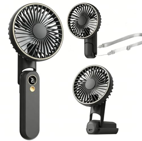 Handventilator, Tragbarer Mini Ventilator Mit 4000mAh LED-Display, 180° Faltbarer USB Ventilator mit 5 Geschwindigkeiten Ventilator Klein Tischventilator für Sommer, Reisen, Büro, Draußen, Camping