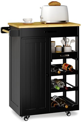 Xbro Mobile Bar con Ruote e Cassetto, Carrello Cucina Salvaspazio con Vassoio Rimovibile e Portabottiglie, Ideale per Watch Party, Aperitivi e Serate Calcio, 40x64x91 cm