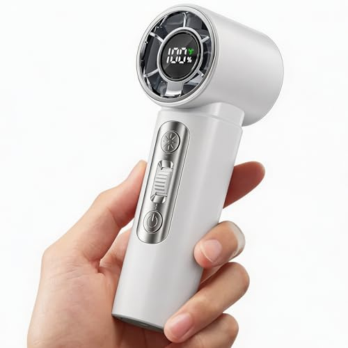 Nexpho Ventilatore Portatile a Mano 3000mAh, Mini Ventilatore USB Ricaricabile con 100 Velocità, Luce LED Integrata, Ventilatore Compatto per Estate, Viaggio, Outdoor e Uso Quotidiano