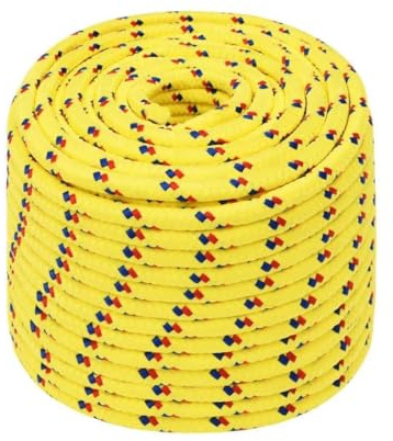 Tmriohed Corde de bateau - Jaune - 12 mm - 25 m - En polypropylène tressé - Robuste - Pour bateau, voilier, yacht et camping - Corde tressée en polypropylène avec une force de travail de 186 kg