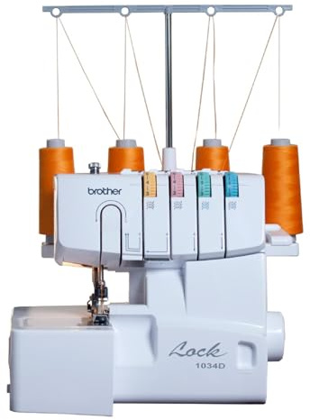 Brother Serger, 1034D, Heavy-Duty Metal Frame Overlock Machine, 1,300 Stitches Per Minute, Removeable Trim Trap, 3 Included Accessory Feet, White