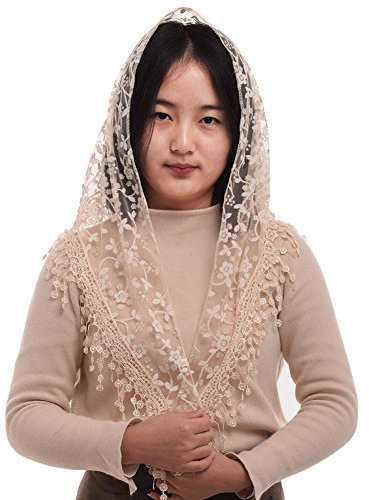 BLESSUME Frau Dreieck Muster Schleier Klassisch Mantilla Weich Spitze Kapelle Schleier (Beige)