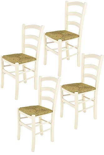 t m c s Tommychairs - Set 4 sillas Venice para Cocina y Comedor, Estructura en Madera de Haya Color anilina Blanca y Asiento en Paja