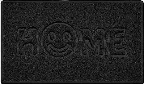 Nicoman SMILEY FACE Embossed Shape Door Mat Dirt-Trapper Washable Barrier Doormat-(Use Indoor or Sheltered Outdoor)-(75x44cm/29.5x17.3inches,Medium) Black