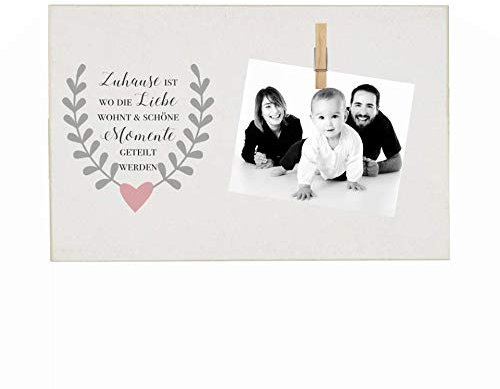 Individuelles Memoboard mit dem Spruch “Zuhause ist wo die Liebe wohnt & schöne Momente geteilt werden” I wundervolles Fotogeschenk I Geschenk aus Holz für viele Anlässe: Geburtstag, Weihnachten