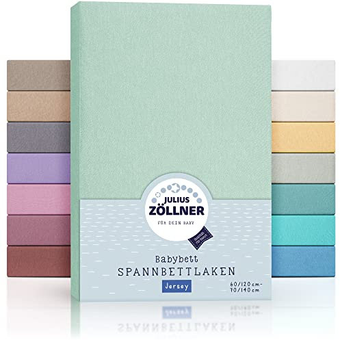 Julius Zöllner Jersey Spannbettlaken für Baby- & Kinderbett, 100% Jersey-Baumwolle, OEKO-TEX Standard 100 zertifiziert, Größe: 60x120cm / 70x140cm, 1er Pack, salbei