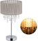Relaxdays Tischlampe Kristall, Lampenschirm aus Organza, runder Standfuß, Nachttischlampe, HxD: 43 x 24 cm, grau/silber
