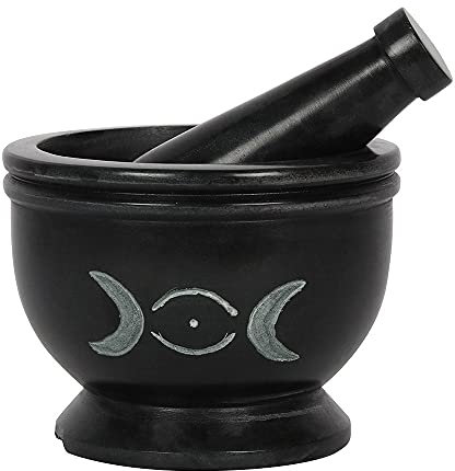 Enchanting Black & White Soap Stone Triple Moon Pestle & Mortar - 9cm x 9cm (1 Pc.) - Distinct, Durable & Elegant Design - Perfect for Kitchen Decor