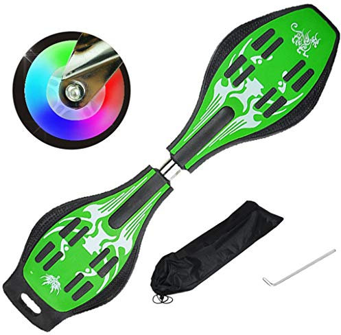 LZY Caster Board Vitality Board Unisex Waveboard, Skateboard für Short Board mit beleuchteten Rädern, raues rutschfestes Deck, konkaves Street Surfing Wave Caster (grün)
