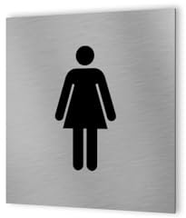 DECOHO - Pictogramme WC format 20 cm x 20 cm en Dibond Aluminium brossé - Modèle toilettes Femme - Argent