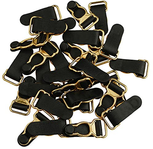 Agoky 30Pcs Korsett Bein Strumpfband Gürtel Clip aus Kunststoff Strumpfband Klemmen Gurtband Clips Strumpfhalter Riemen Clips Golden&Schwarz One Size