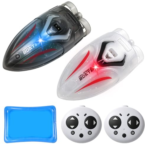 7JI RC Boat,2 Stück Mini Boote Ferngesteuertes und Aufblasbares Schwimmbad | Automatischer Flip Funktion,LED Leuchten,Stoppt automatisch sobald es das Wasser verlässt,Geeignet für Badewannen,Pool,Seen