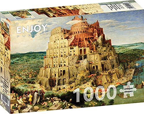 1000 Pieces Jigsaw Puzzle – Matte Finish, Soft Touch, Sturdy and Unique Pieces, Tight Fit, Vivid Colors, Missing Pieces Service – Tower of Babel – Bruegel Famous Renaissance Painting by ENJOY Puzzle