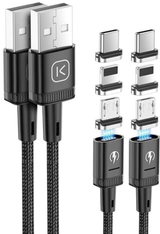 Kuulaa 3-in-1 Magnetisches Ladekabel, 2er Pack 1m, USB Schnellladekabel für Micro-USB/Typ-C/iOS, Schwarz