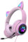 Casque de jeu filaire léger avec lumière LED, son stéréo pliable avec microphone et câble audio 3,5 pour téléphone portable, tablette, ordinateur portable, PC (rose)