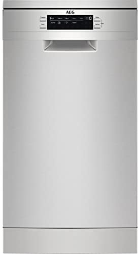 AEG FFB73517ZM AirDry Geschirrspüler, 10 Gedecke, automatische Abschaltung, 9 Programme bei 4 Temperaturen, Maxiflex-Tablett, ExtraHygiene-Funktion, verstellbarer Korb, Inverter, 48 dBA, Edelstahl, 45