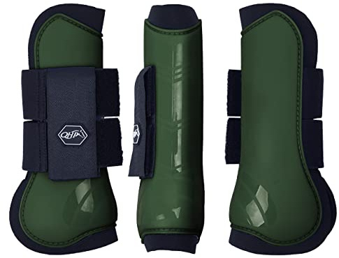 QHP Hartschalen-Gamaschen vorne innen Neopren Klettverschluss (Warmblut, deep Forest)