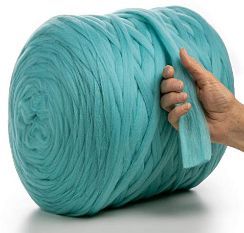 MeriWoolArt® XXL Merino Wolle Garn 2 cm Dick, Filzwolle Zum Trocken- und Nassfilzen, DIY Decke, Baby Wolle, Arm Stricken (Azurblau, 3 kg)