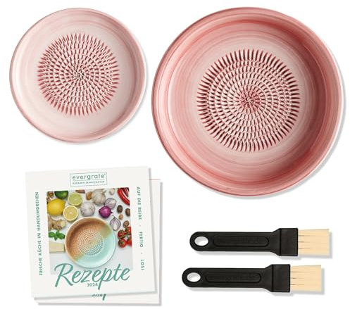 evergrate Geniales Duo: Tellerreibe + Dipschale Motiv Rosé mit 2 Küchenpinsel und 2 Rezepthefte