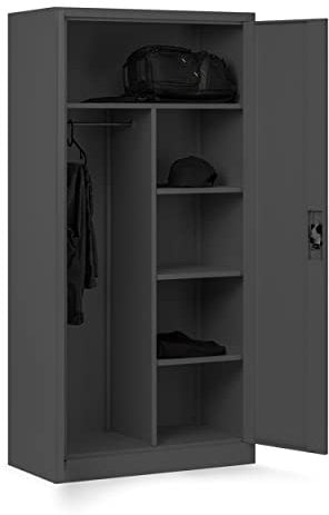 Domator Armoire en métal - 185 x 90 x 45 cm - Armoire de classement verrouillable avec tringle à vêtements, revêtement par pulvérisation - Armoire de rangement, vestiaire casier, tringle à vêtements -