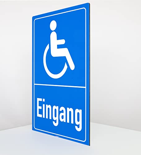 Behinderten Eingang - Schild - Hochformat - blau - 4 mm Alu Verbundplatte (30 x 20 cm)