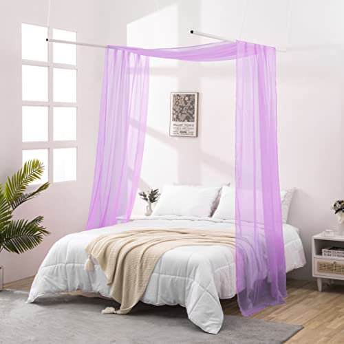 JADE POKE Queen-Bett-Baldachin-Vorhänge, 550 cm Lang, Lila, Durchscheinende Betthimmel für Mädchen und Kleinkinder, Himmelnetz für Bett (Queen, Lila)