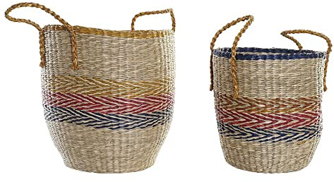 DKD Home Decor Körbe Set Orange Grün Seegras (35 x 22 x 46 cm) (2 Stück) (Referenz: S3018631)