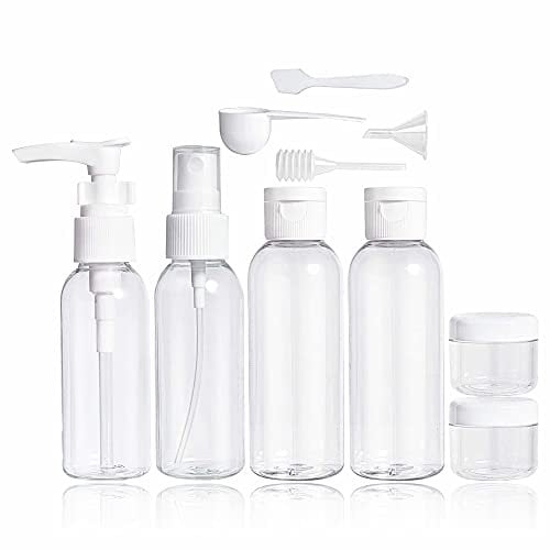 10pc Travel Bottles Empty Clear Refillable Bottle Air Travel Size Shampoo Lotion Toiletries Liquid Containers Bath Set Cosmetic Makeup Products Home Essential Traveling Accessories