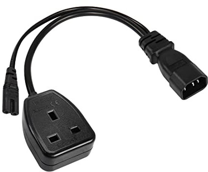YACSEJAO C14 Plug to C7+UK Mains Female Socket IEC C14 Plug to C7+Standard 1 Gang UK Trailing 3 Pin Socket Power Extension Cable (1FT/30CM)