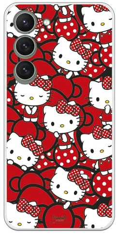 Personalaizer Schutzhülle kompatibel mit Samsung Galaxy S23 mit Hello Kitty-Design und roten Schleifen und Punkten, Kawaii-Stil, Silikonhülle, flexibel, transparent