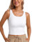 CRZ YOGA Butterluxe Donne Doppia Fodera Canotte Girocollo Allenamento Senza Maniche Corto Gilet Bianco 42