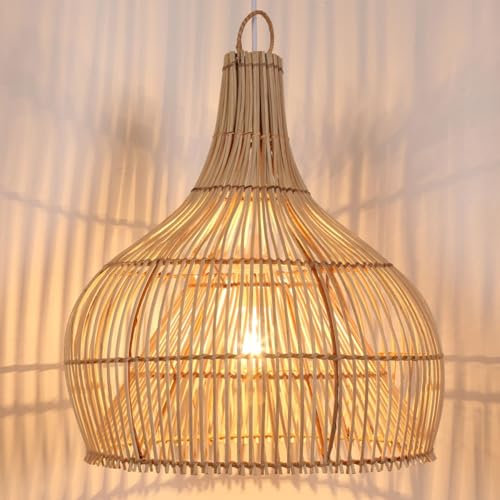 Casa Moro Rattan-Lampe ELIA S Ø 40cm Tropfen-Form aus Natur Rattan & Eisen handgefertigte Pendelleuchte Boho Chic Rattan-Leuchte in Natur Beige LP001S