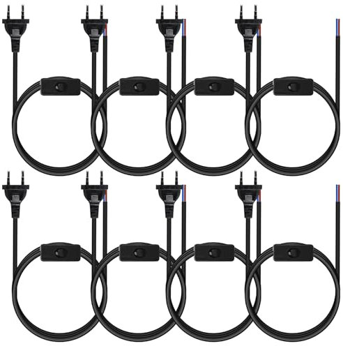 8 cables con interruptor y enchufe, 1,8 m cable de alimentación con interruptor, 2 cables, 0,75 mm², enchufe europeo cable de alimentación para lámparas iluminantes(Negro)