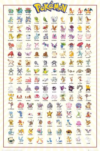 Pokemon - Poster (Kanto Region 001-151 verschiedene Pokemon) (GröÃþe: 61 x 91,5cm)