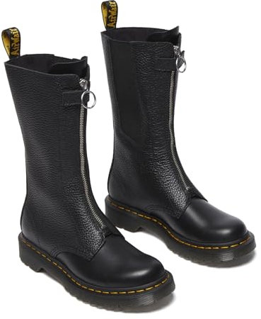 Dr. Martens 1b99 Damen-Kampfstiefel aus Leder mit Reißverschluss vorne, Schwarz / Weiß, 38 EU