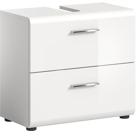 xonox.home Badezimmer Ice Waschbeckenunterschrank Badunterschrank Waschbecken Unterschrank Schrank Front weiß Hochglanz TZ Korpus weiß, ca.60x54x32 cm mit 2 Schubkästen