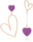 Linawe Rose Gold Heart Earrings for Women Trendy, Purple Dangle Drop Earrings, Titanium Stainless Steel Big Long Love Earrings, Cute Fun Heart Jewellery Asymmetrical Mismatched