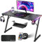 KESSER® Gaming Tisch LED 140cm x 60cm | Z-Form Gamer Schreibtisch | Kopfhörerhaken & Kohlebeschichtung | Ergonomischer PC Computertisch | Stabiler Tisch & Getränkehalter Schwarz