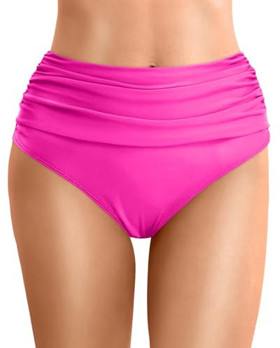 Damen Bikini Hose High Waist Bikinihose Hoher Taille Schwimmen Slip Perioden Hose zum Schwimmen, Bikini Perioden Badebekleidung, Auslaufsichere Menstruationsunterwäsche (01 Heißes Rosa, M)