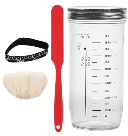 Sarini Barattoli Vetro fermentazione 730 ml Coperchio Tessuto Termometro Silicone Data lievito Pane