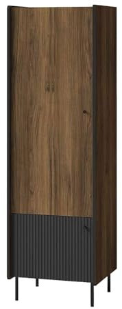Feldmann Preiswert Wohnen Kleiderschrank Drehtürenschrank Pereto 59x55x190cm Warmia Nussbaum schwarz matt 2-türig