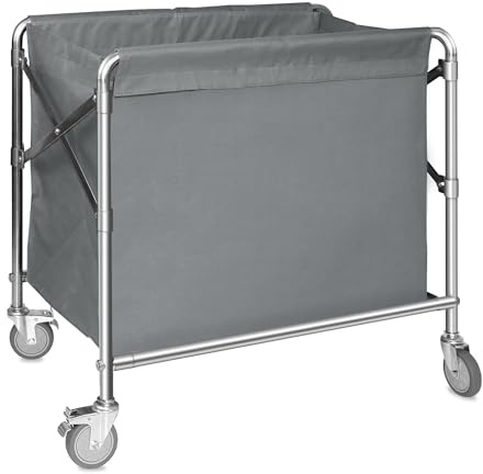 Suuiwau Wheeled Laundry Basket, Stainless Steel Laundry Trolley | Commercial Foldable Laundry Organizer with Wheels, 100kg Load Capacity, Suitable for Home & Hotel, Size: 87 x 52 x 78 cm